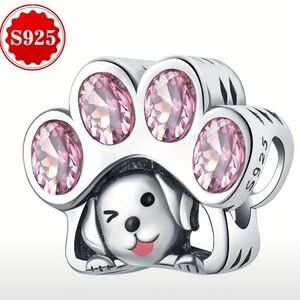 925 Sterling Silver and Pink CZ Dog Paw Charm/Pendant - NWT
